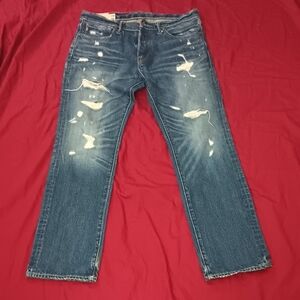 Abercrombie And Fitch Mens Distress Jeans Size 30w 30L Low Rise Slim Straight